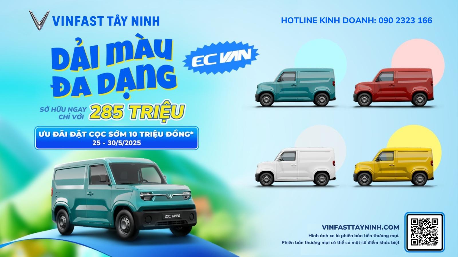 EC Van trắng lăn bánh Quận 4 năm 2026 giá từ 285 triệu cho bản tiêu chuẩn, bản nâng cao 305 triệu và cửa lùa 325 triệu. Hỗ trợ trả góp và nhiều ưu đãi hấp dẫn.